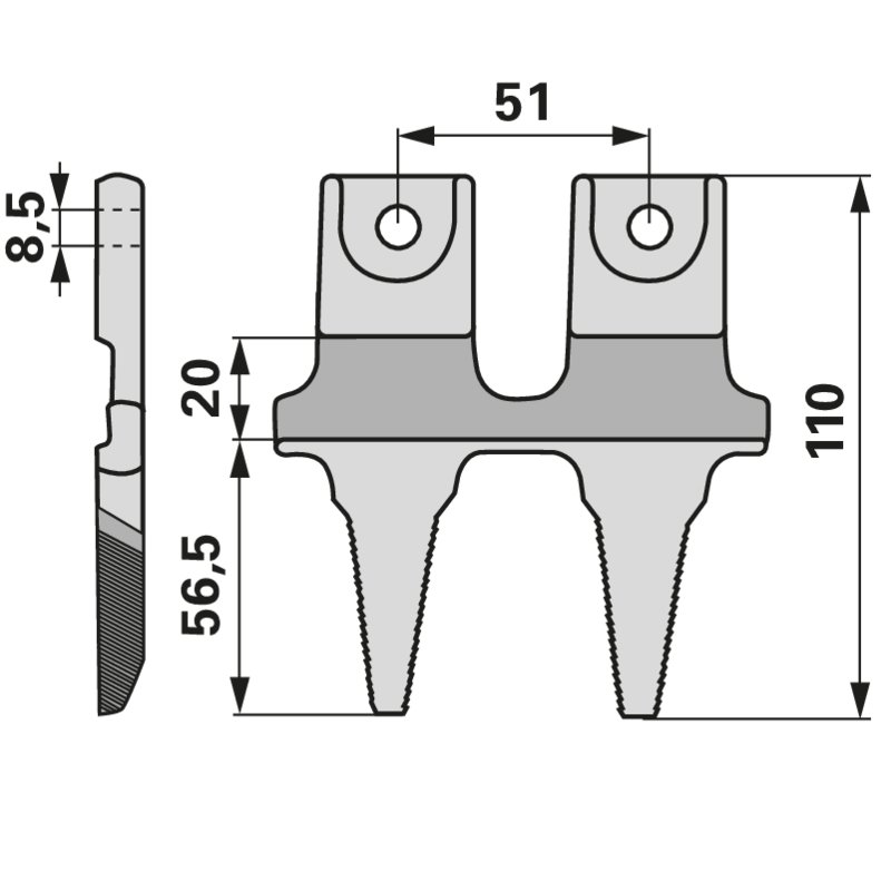 Doppel-Zahn BCS (Finger) Vgl.-Nr. 52458713T für Mähmesser "Laser Elasto"