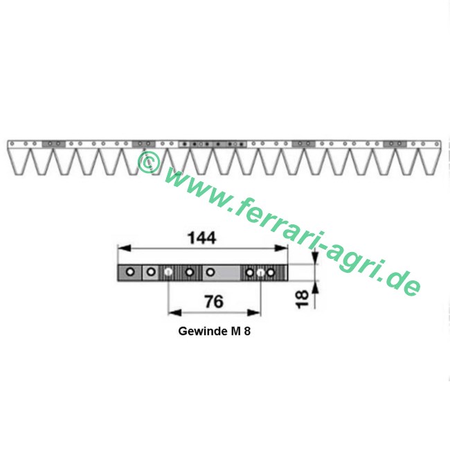 Mähmesser Ferrari 80 cm "Europa 1 S" Nr.59058789T mit Zahnleiste für Ferrari-Einachser und Motormäher Typen 300 - 500 Serie 94 / BCS-Motormäher und Einachser Typen 600 - 700 Serie 94 / Pasquali Einachser Serie 94